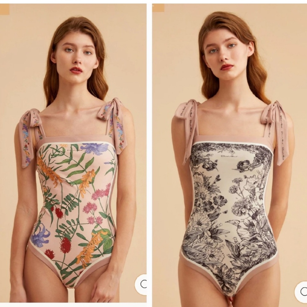 Visual Swim Reversible One Piece Floral/Toile Bathing Suit NWT!